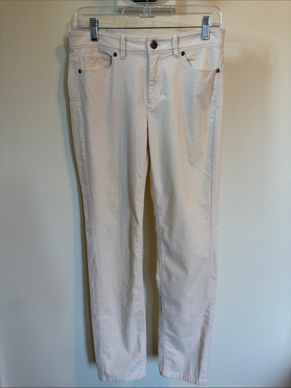 J.Jill Velveteen Pants Size 4 Ivory Cream Stretch Cotton Slim Straight